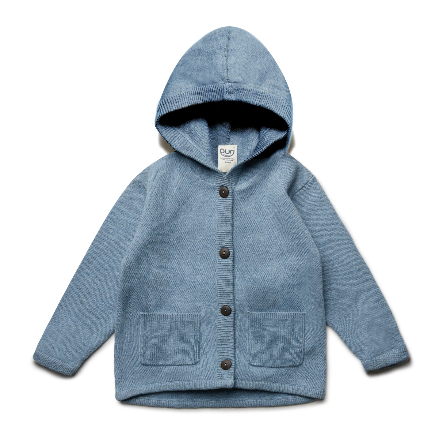 Puri Strickjacke mit Kapuze und 2 Taschen aus Bio-Baumwolle/Schurwolle