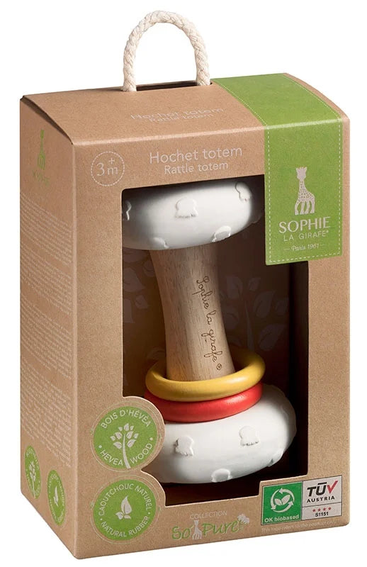 Sophie la girafe® So'Pure- Greifling/Beißring Totem-Rassel / Naturkautschuk + Kautschukbaumholz