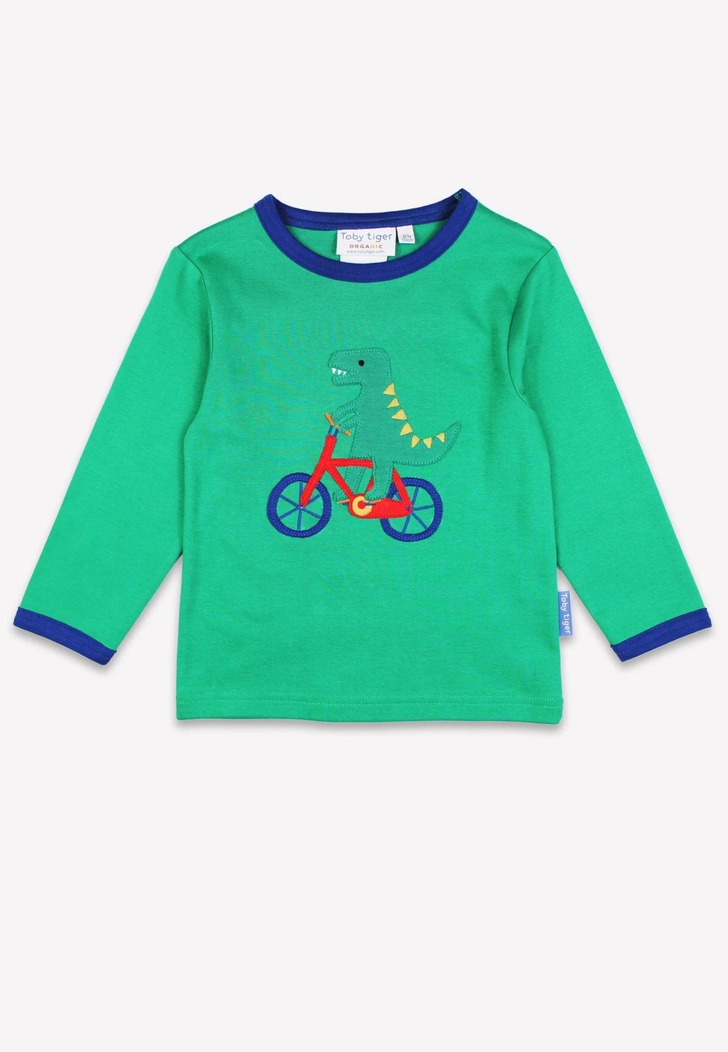 Toby Tiger Langarmshirt mit Dino-Applikation auf Fahrrad GOTS