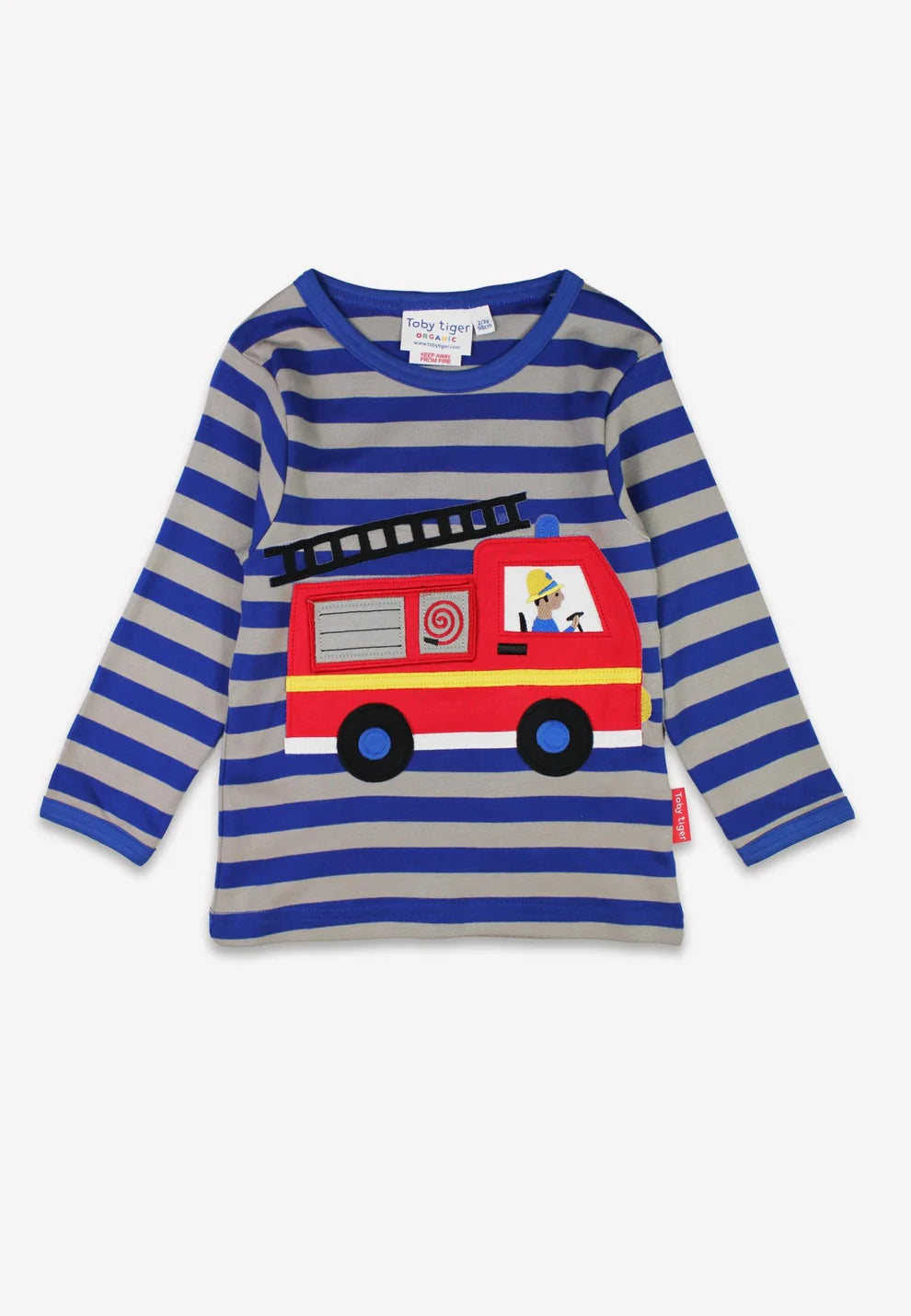 Toby Tiger Langarmshirt gestreift mit Feuerwehr-Applikation GOTS