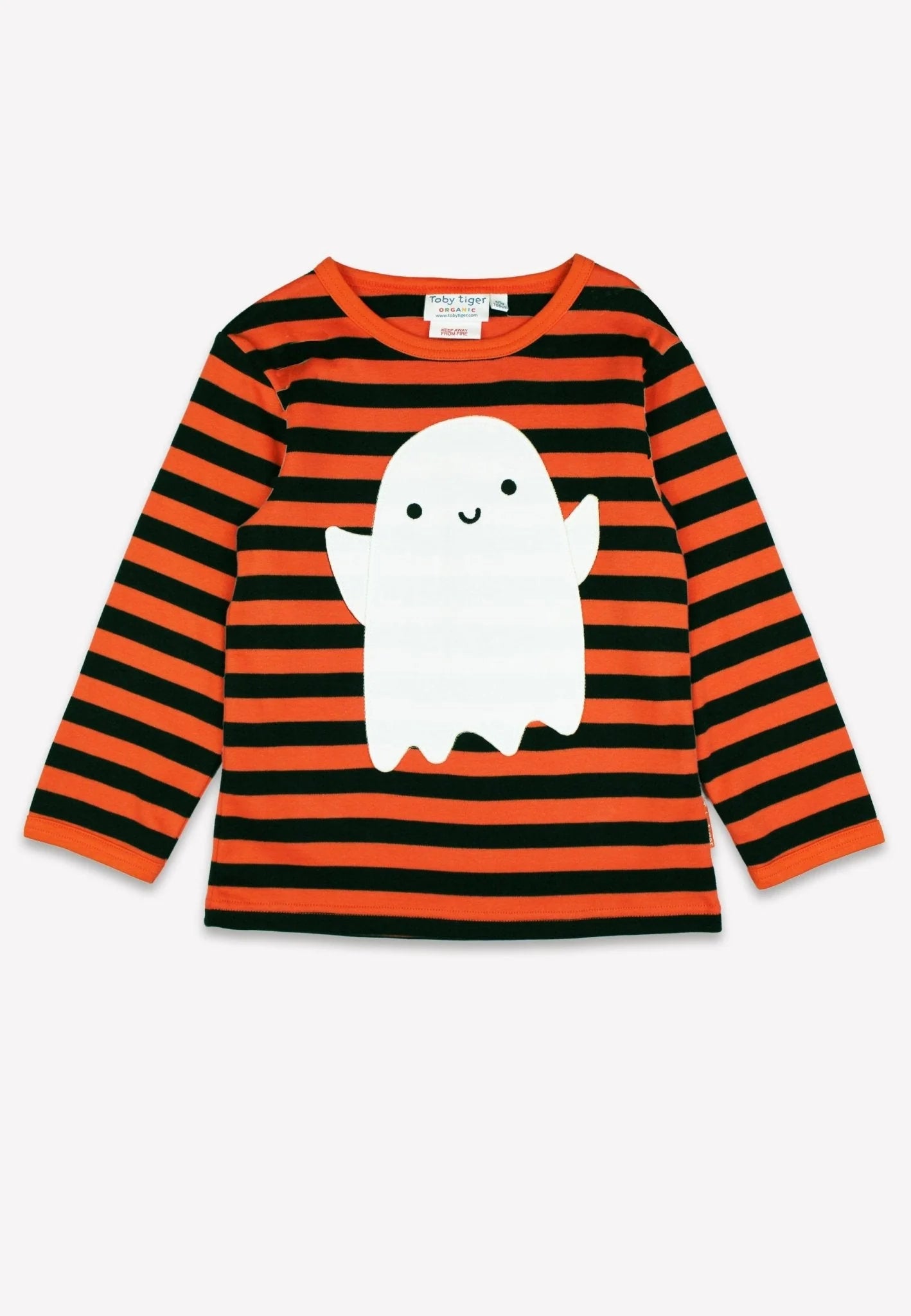 Toby Tiger Langarmshirt gestreift mit Gespenster-Applikation GOTS