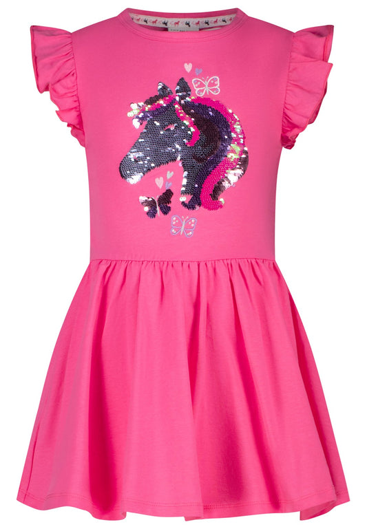 Salt and Pepper Kurzarm Jerseykleid mit Wendepailletten Pferd