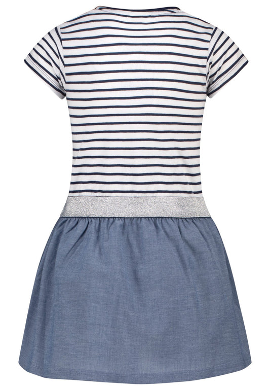 Salt and Pepper Kurzarm Jerseykleid mit Chambray-Rock und Pailletten-Pferd