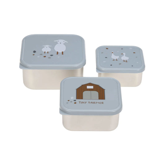 Snackbox Edelstahl (3er Set), Tiny Farmer blue