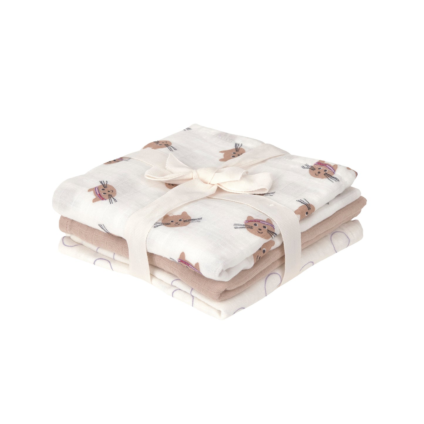 Lässig Mulltücher 3er Set 60 x 60 cm - Bio Baumwolle, Tiny Team, Katze