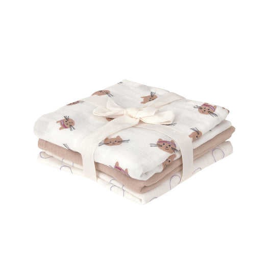 Lässig Mulltücher 3er Set 60 x 60 cm - Bio Baumwolle, Tiny Team, Katze