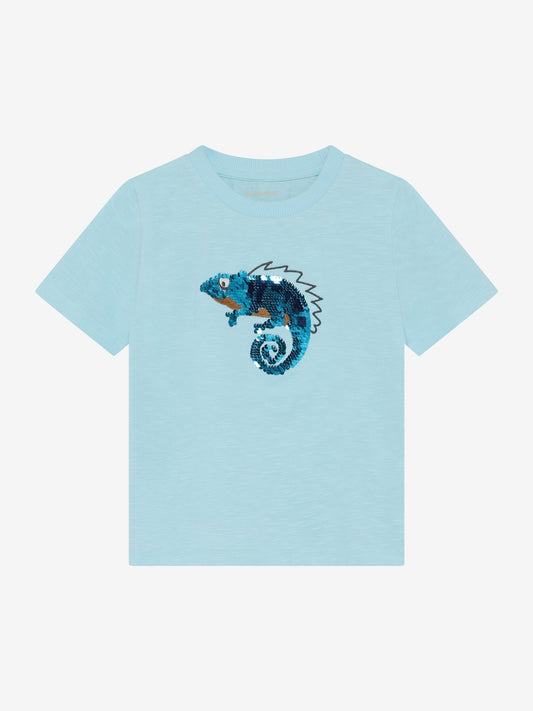 Minymo T-Shirt mit Chamäleon und Wendepailletten