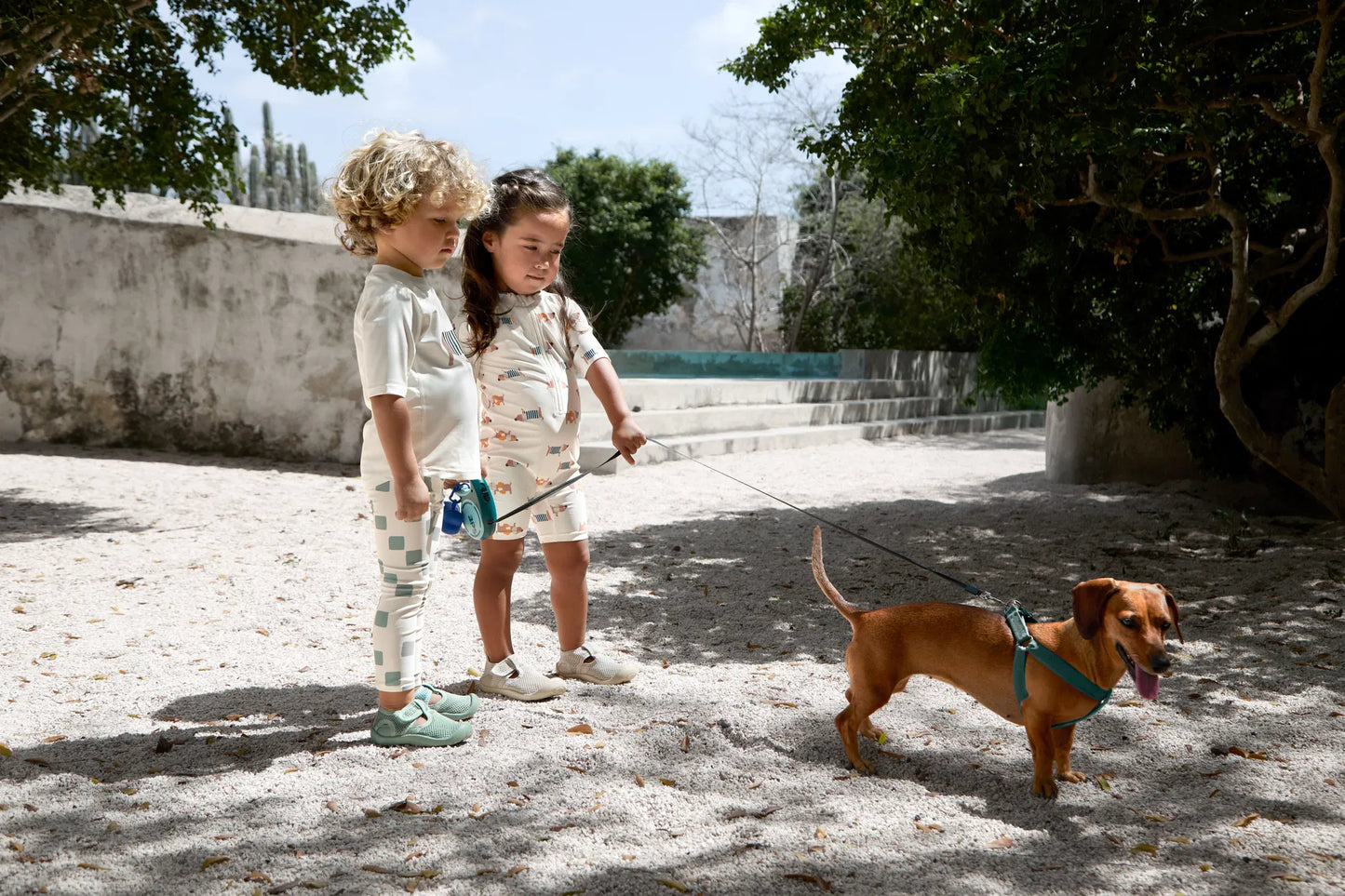 Lässig Schwimmanzug Kinder Kurzarm (UV Schutz) - Hund, Grün Weiß