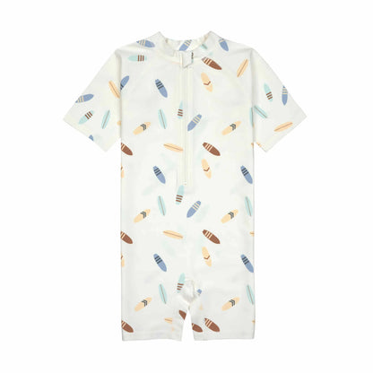 Lässig Schwimmanzug Kinder Kurzarm (UV Schutz) - Surfbrett, Weiß