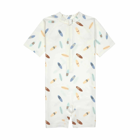 Lässig Schwimmanzug Kinder Kurzarm (UV Schutz) - Surfbrett, Weiß