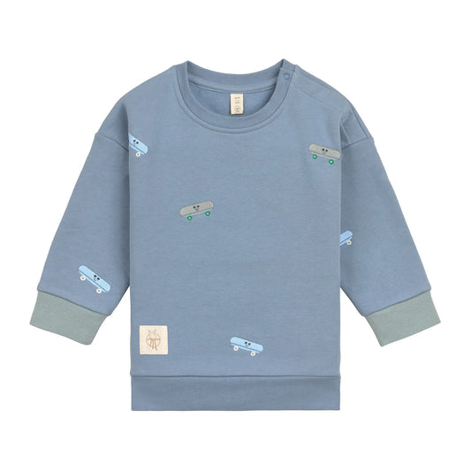 Lässig Sweatshirt Skateboard, Steel blue, aus Bio-Baumwolle GOTS