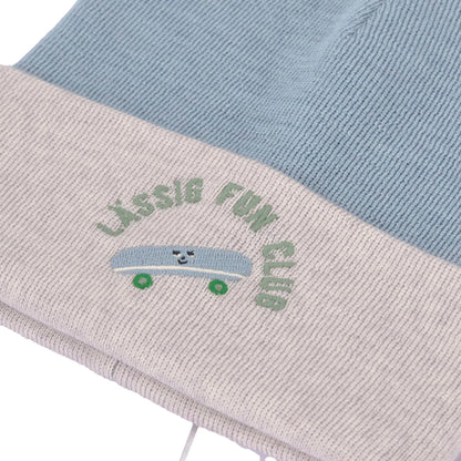 Lässig Beanie Mütze Kinder - Merino Wolle, Beige Blau