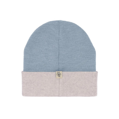 Lässig Beanie Mütze Kinder - Merino Wolle, Beige Blau