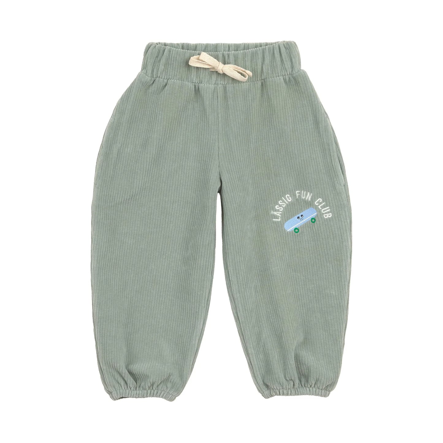 Lässig Kinder Hose Cord - Bio Baumwolle, Skateboard Granit Grün GOTS