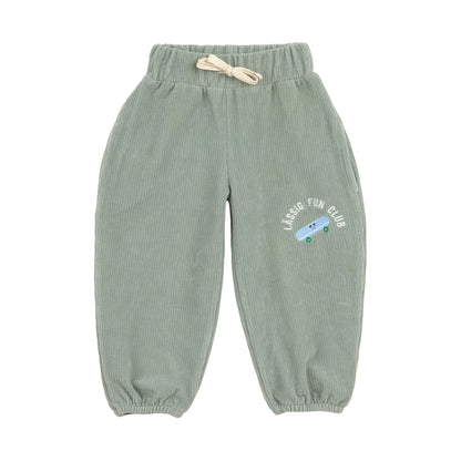 Lässig Kinder Hose Cord - Bio Baumwolle, Skateboard Granit Grün GOTS