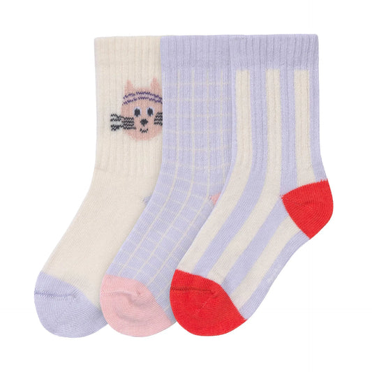 Lässig Tennissocken Kinder 3er-Set - Bio Baumwolle, Katze