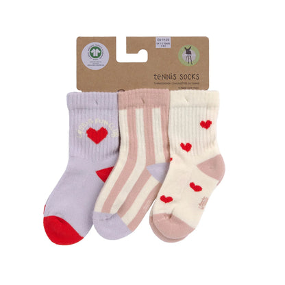 Lässig Kinder Tennis Socken 3er-Set - Bio Baumwolle, Herz GOTS