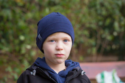 Pickapooh Mütze Schlupper aus Wolle/Seide in Marine