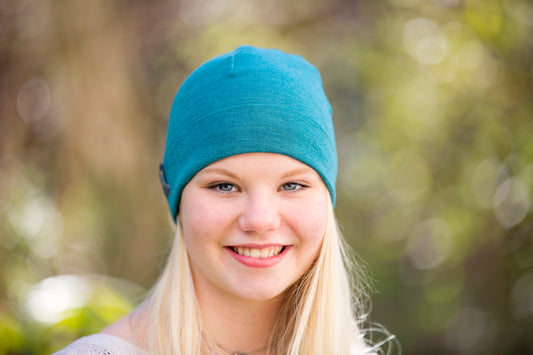 Pickapooh Mütze Schlupper aus Wolle/Seide in türkis