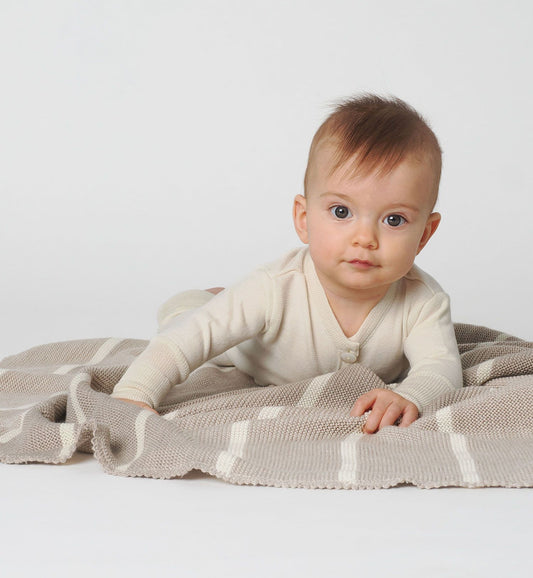 Reiff Strick Wickeltuch geringelt Savanne/Natur aus Merino-Schurwolle