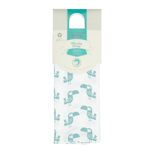 Sense Organics Musselin Decke Vita mit Tukan in aqua