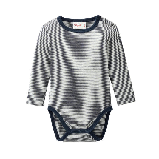 People Wear Organic Body Langarm aus Wolle und Seide dunkelblau geringelt