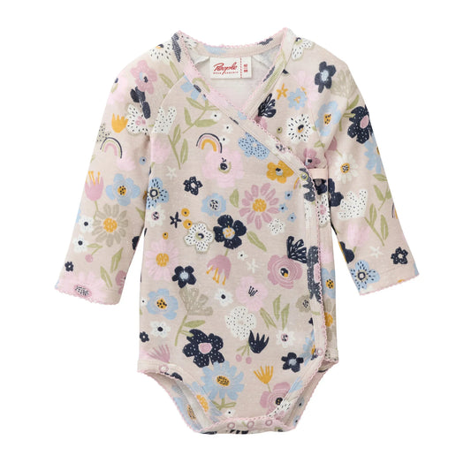 People Wear Organic Wickelbody Langarm mit Blütenprint GOTS