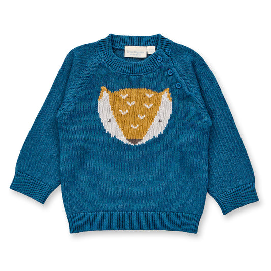 Sense Organics Baby Strickpullover mit Fuchsmotiv, Modell NAVIN, aus Bio-Baumwolle GOTS