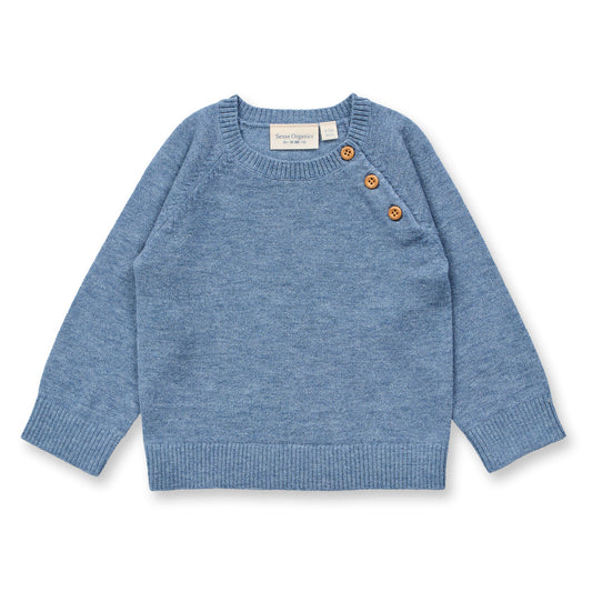 Sense Organics Baby Strickpullover in denimblau mélange, Modell SIROO aus Merinowolle