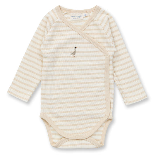 Sense Organics Baby Wickelbody geringelt mit Enten-Stickerei, Modell YGON, aus Bio-Baumwolle GOTS