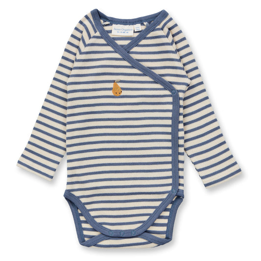 Sense Organics Baby Wickelbody geringelt mit Birnenmotiv, Modell YGON, aus Bio-Baumwolle GOTS