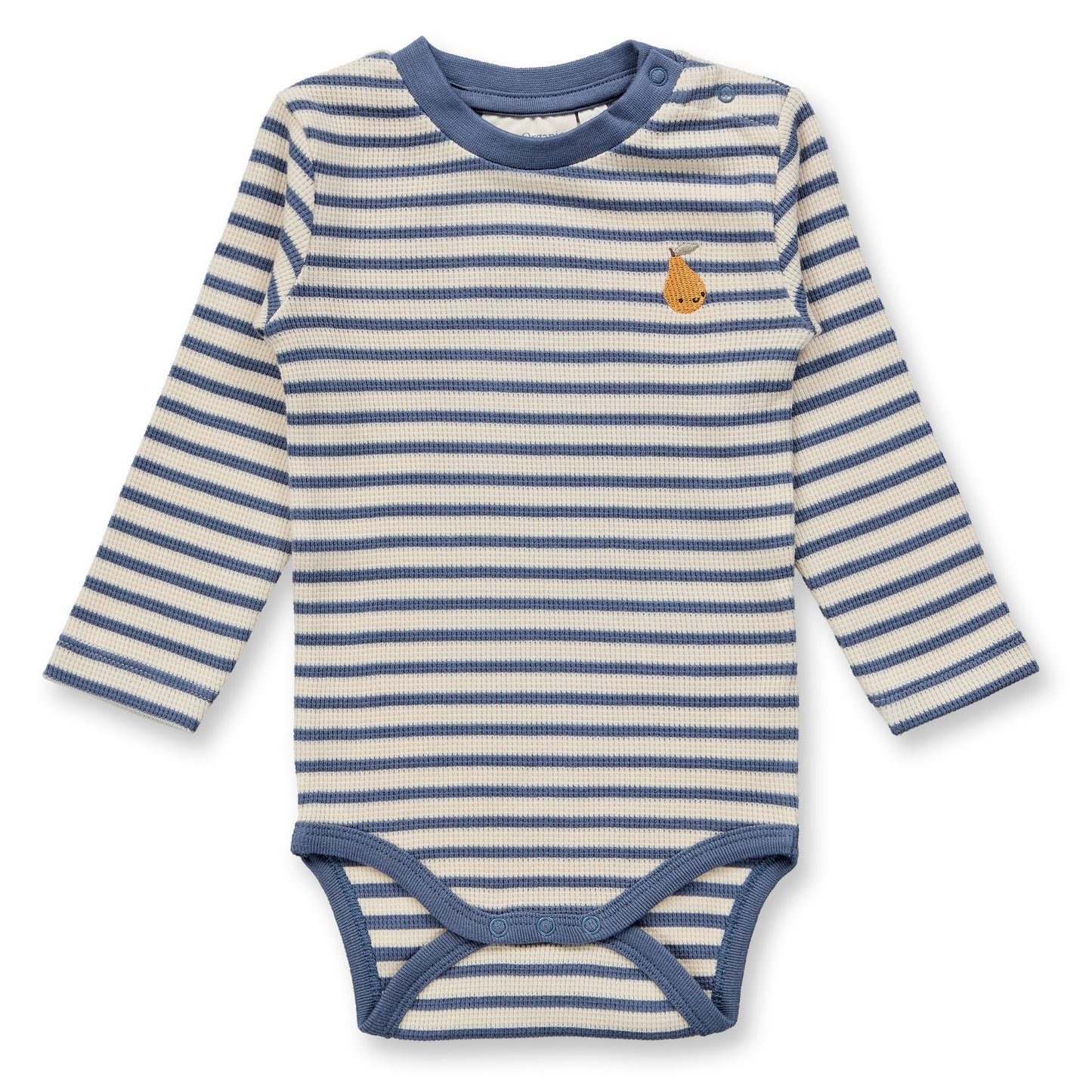 Sense Organics Baby Body geringelt mit Birnenmotiv, Modell VARIN, aus Bio-Baumwolle GOTS