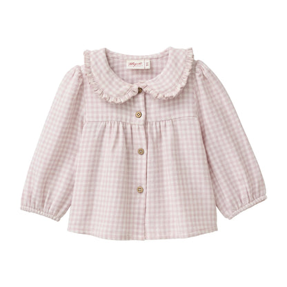 People Wear Organic Flanell Bluse mit Kragen in malve kariert aus Bio-Baumwolle GOTS