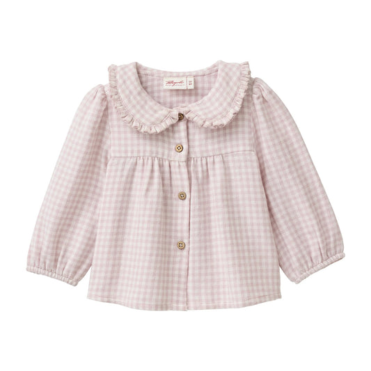 People Wear Organic Flanell Bluse mit Kragen in malve kariert aus Bio-Baumwolle GOTS