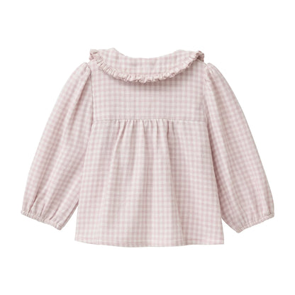People Wear Organic Flanell Bluse mit Kragen in malve kariert aus Bio-Baumwolle GOTS