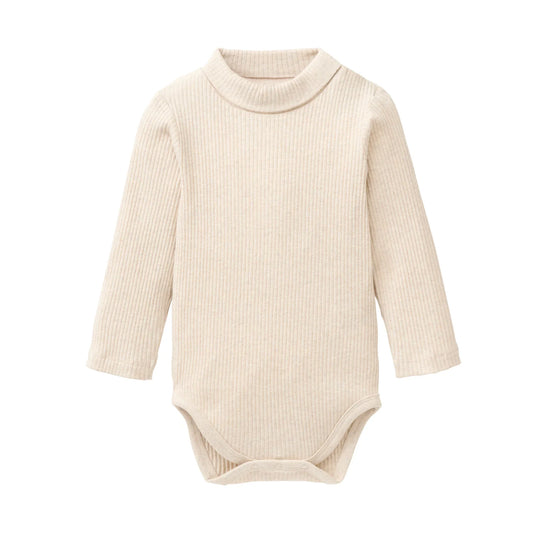 People Wear Organic Langarm Body mit Rollkragen in beige mélange aus Bio-Baumwolle