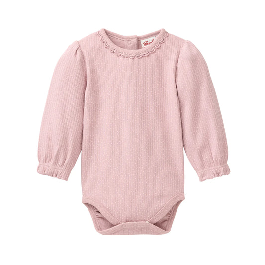 People Wear Organic Langarm Body in rosenholz beduckt mit Pünktchen aus Bio-Baumwolle