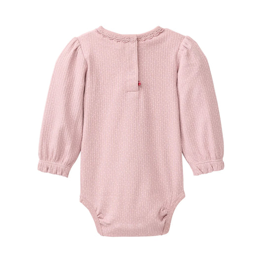 People Wear Organic Langarm Body in rosenholz beduckt mit Pünktchen aus Bio-Baumwolle