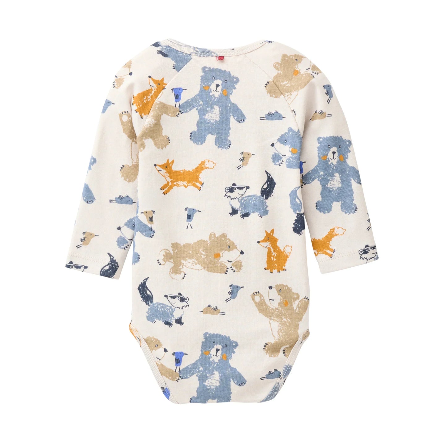 People Wear Organic Langarm Wickelbody in beige mit Waldtierprint aus Bio-Baumwolle GOTS