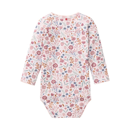 People Wear Organic Langarm Wickelbody in rosenholz bedruckt mit Herbstblüten aus Bio-Baumwolle GOTS