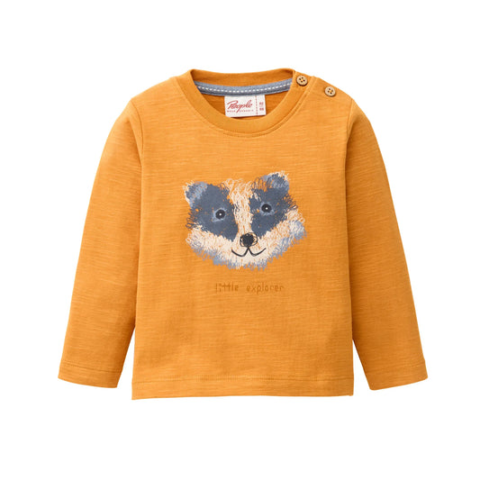 People Wear Organic Langarm Shirt in kürbis mit Waschbärprint aus Bio-Baumwolle GOTS