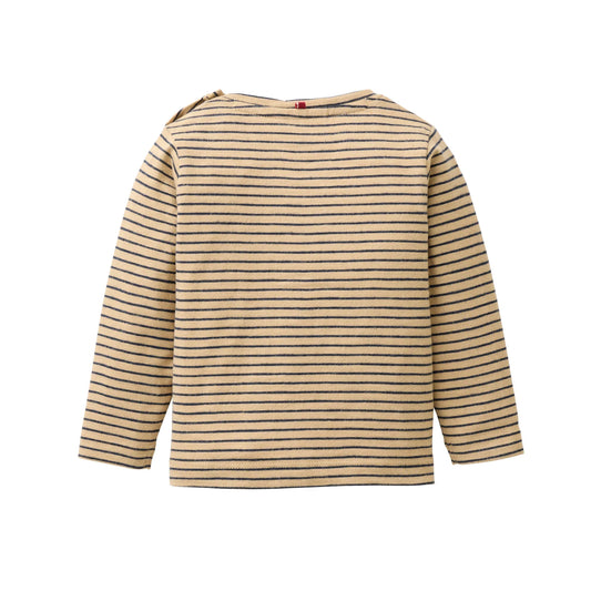 People Wear Organic Langarm Shirt in beige geringelt mit Applikation "Bär"aus Bio-Baumwolle GOTS