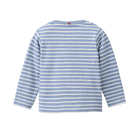 People Wear Organic Langarm Shirt in blau geringelt mit Van-Applikaton aus Bio-Baumwolle GOTS