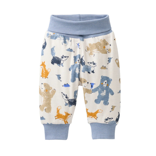 People Wear Organic Wendehose in beige mit Waldtierprint und geringelt aus Bio-Baumwolle GOTS