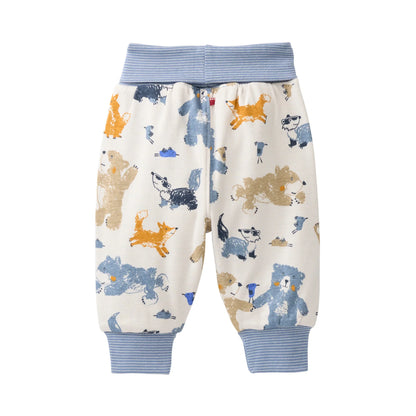 People Wear Organic Wendehose in beige mit Waldtierprint und geringelt aus Bio-Baumwolle GOTS