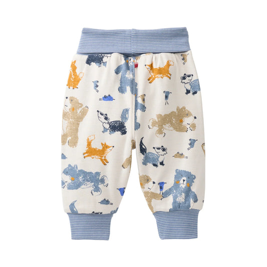 People Wear Organic Wendehose in beige mit Waldtierprint und geringelt aus Bio-Baumwolle GOTS
