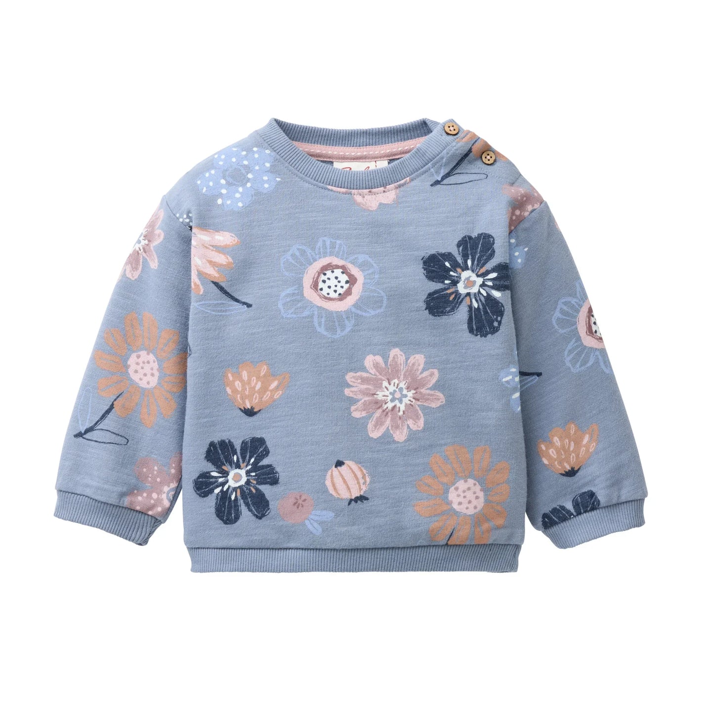 People Wear Organic Sweat Pullover in blau mit großem Herbstblumenprint aus Bio-Baumwolle GOTS