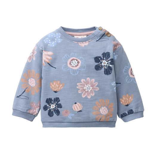 People Wear Organic Sweat Pullover in blau mit großem Herbstblumenprint aus Bio-Baumwolle GOTS