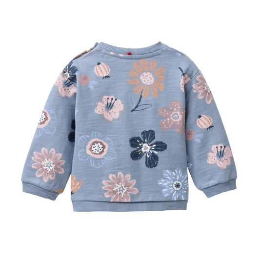 People Wear Organic Sweat Pullover in blau mit großem Herbstblumenprint aus Bio-Baumwolle GOTS