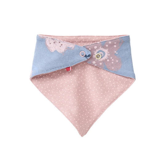 People Wear Organic Wendbares Dreieckstuch in  blau mit Herbstblumenprint  und rosa Pünktchen GOTS